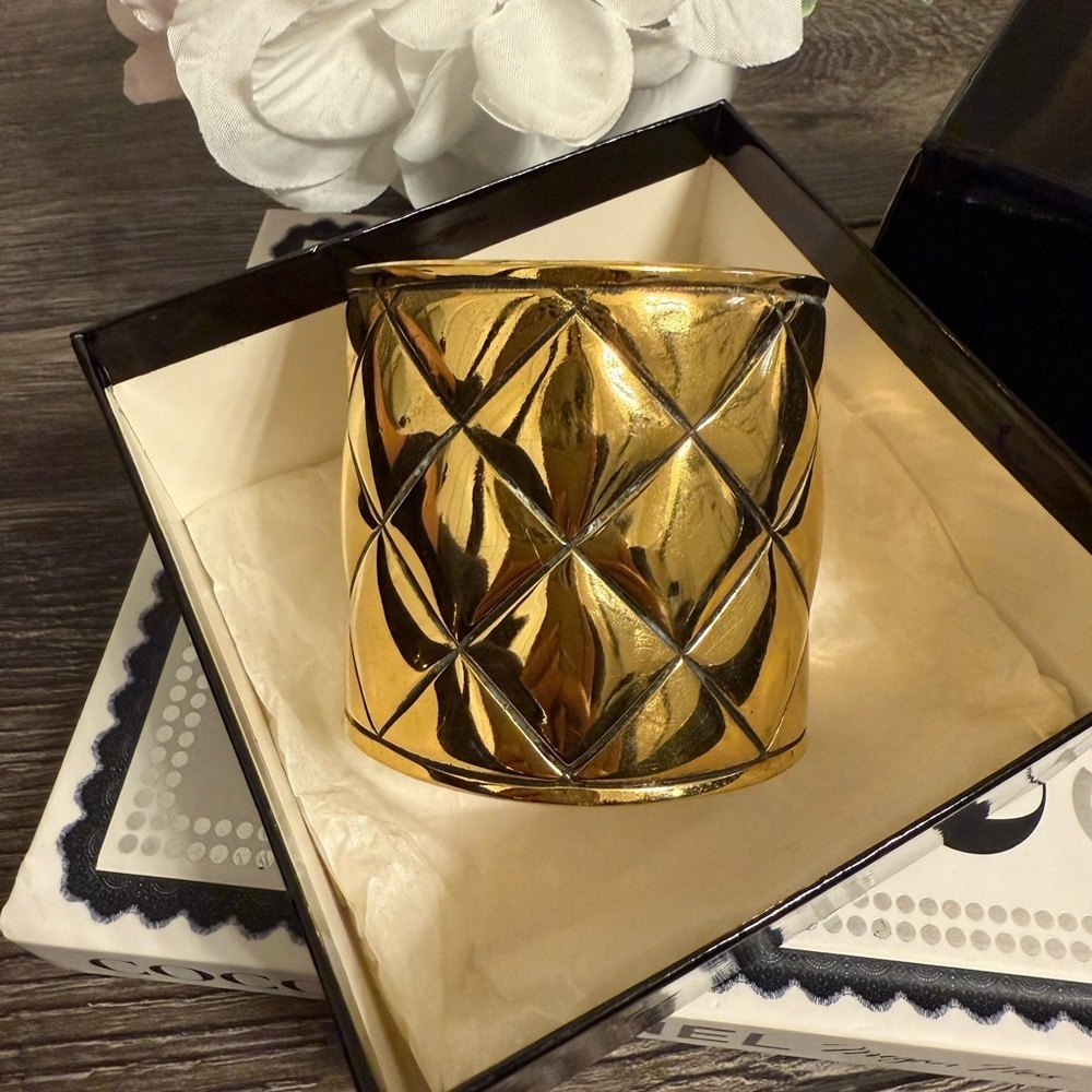 Chanel Vintage Quilted Gold Cuff Bracelet